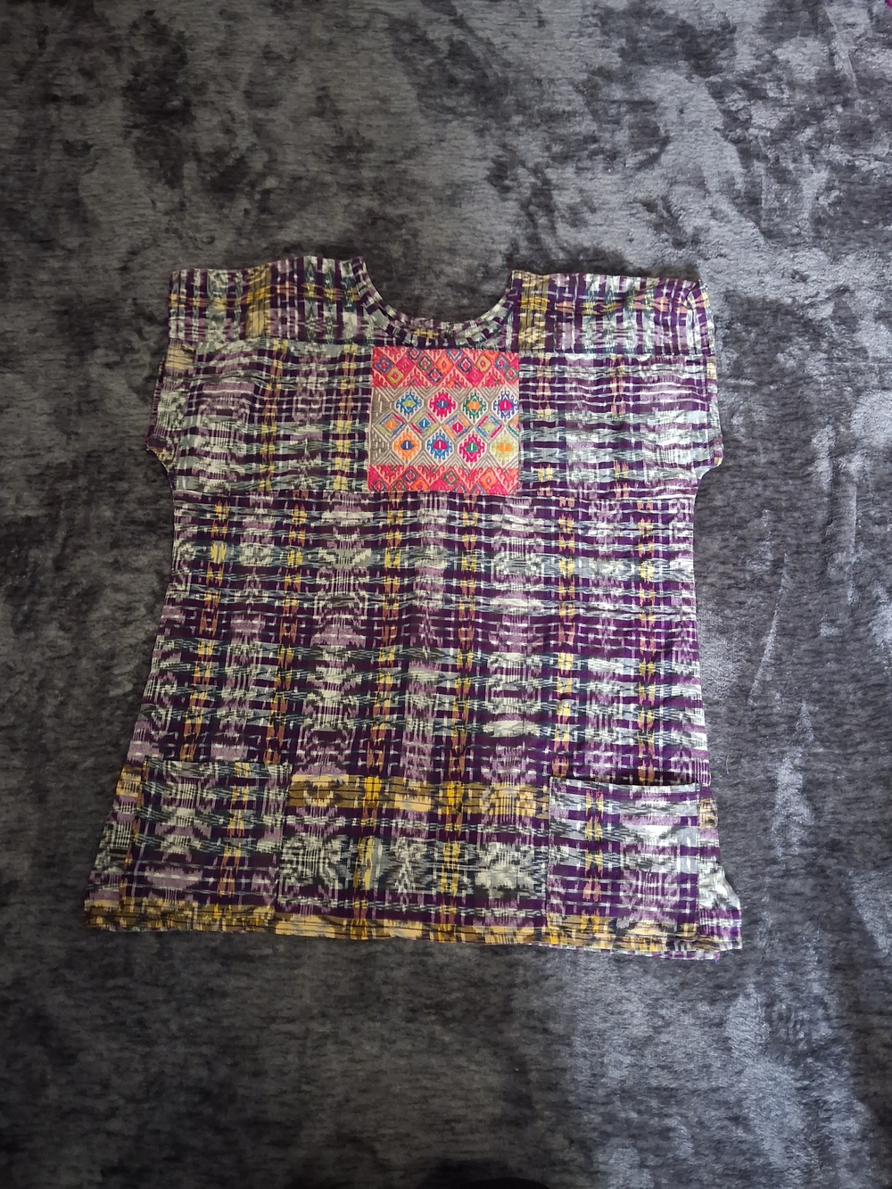 Vintage Handmade Traditional Guatamal Huipil Woven Cotton Purple Multicolor S/M